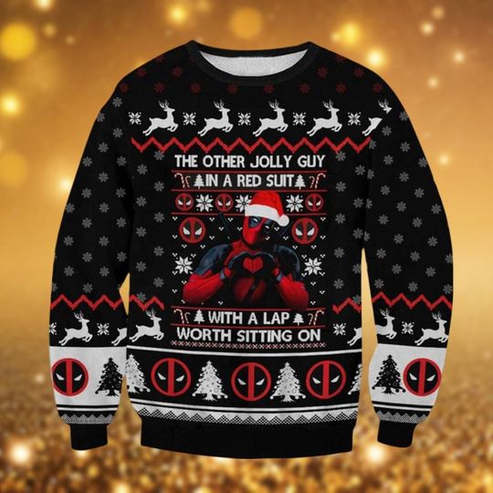 Christmas Superhero Deadpool Ugly Sweater, Deadpool And Wolverine Movie Xmas Sweater, Funny Deadpool Sweater Family, Deadpool Gifts