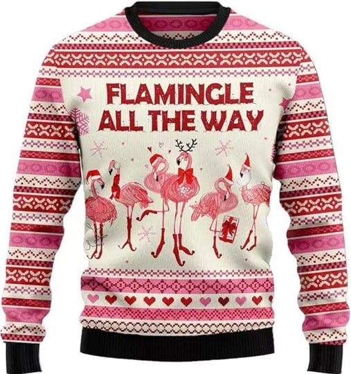 Flamingle All The Way Ugly Christmas Sweater, Flamingo Xmas Sweater, Ugly Christmas Sweater, Flamingo Sweatshirt, Christmas Gift