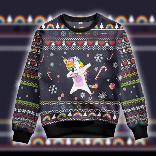 Unicorn Ugly Christmas Sweater, Unicorn Dab Ugly Christmas Sweatshirt, Xmas Sweater, Christmas Gift Sweatshirt, Gift Man/ Women/Kid