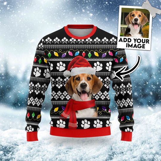 Dog Photo Ugly Christmas Sweater, Dog Lover Sweater, Funny Dog Sweatshirt, Pet Lover Christmas Gift, Custom Dog Photo Sweater