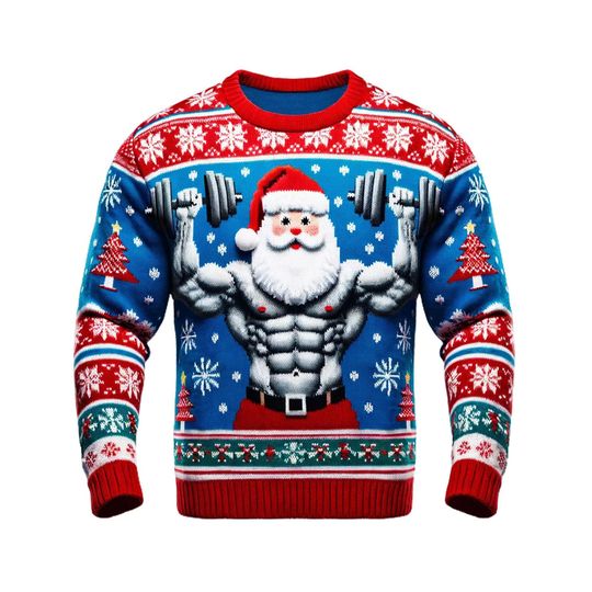 Santa Gym Lifting Ugly Christmas Sweater, Muscular Santa Claus Sweater, Xmas Gift For Gymer, Xmas Sweatshirt, Funny Santa Christmas Gift
