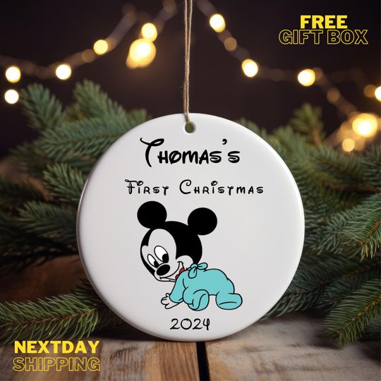 Personalized Disney Christmas Ornaments, Baby Boy's First Christmas Ornaments 2024, Custom Mickey Ornaments, First Christmas Baby Ornaments