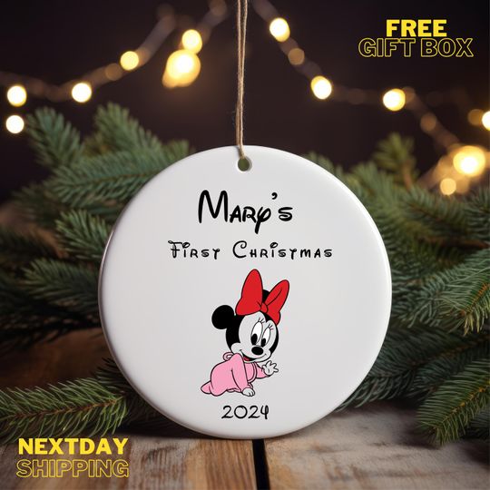 Personalized Disney Christmas Ornaments, Baby Girl's First Christmas Ornaments 2024, Custom Minnie Ornaments, First Christmas Baby Ornaments