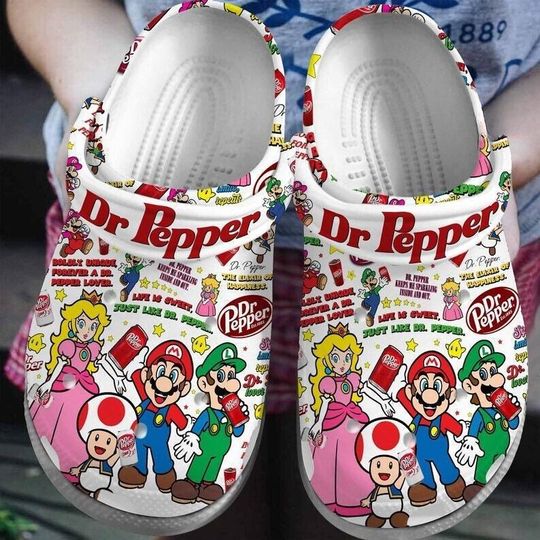 Mario Dr Pepper Shoes, Super Mario Shoes, Dr Pepper Mario Sandals, Princess Peach Shoes, Mario And Friends Merch, Gift For Friends