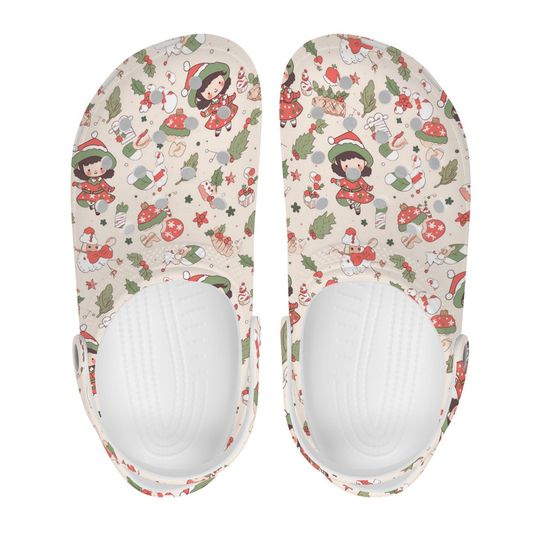 Christmas Carol Comfort Clogs - Classic Perforated Garden Shoes Style