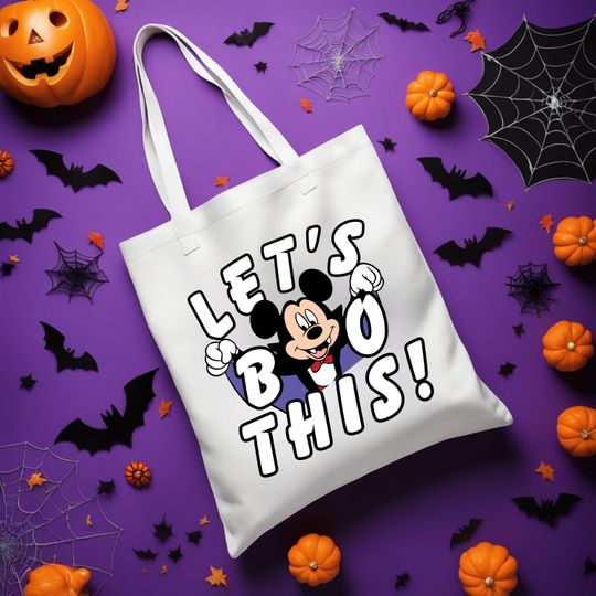Disney Halloween Lets Boo Tote Bag, Trick or Treat Tote Bag, Halloween Candy Bags, Halloween Treat Bag for Kids, Minnie or Mickey Bag