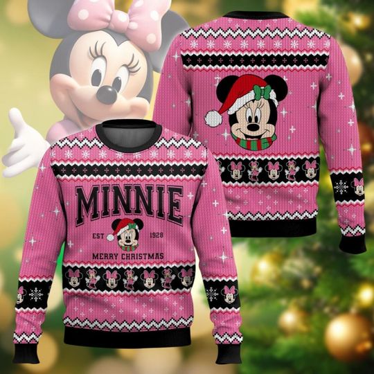Christmas Minnie Mouse Ugly Sweater, Disney Matching Sweater Family, Minnie Est 1928 Merry Xmas Sweater, Holiday Sweater For Men Women