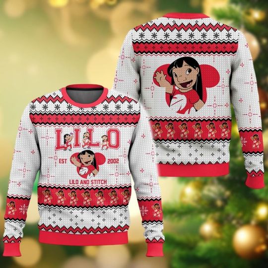 Christmas Lilo And Stitch Ugly Sweater, Disney Matching Sweater Family, Lilo Est 2002 Merry Xmas Sweater, Holiday Sweater For Men Women