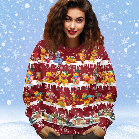 Winnie the Pooh Ugly Sweater, Pooh Bear Ugly Xmas Sweater, Pooh And Friends Holiday Sweater, Tigger Ugly Sweater, Eeyore Woman Sweater