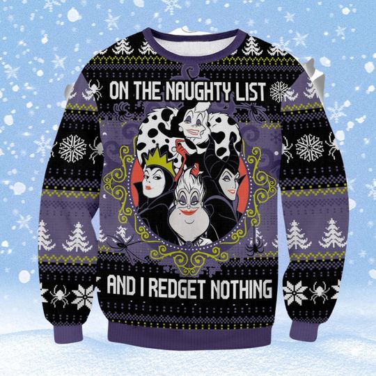 Disney Villains Ugly Sweater, Cruella De Vil Men Sweater, The Evil Queen Sweater, Maleficent Xmas Ugly Sweater, Ursula Sweater Shirt