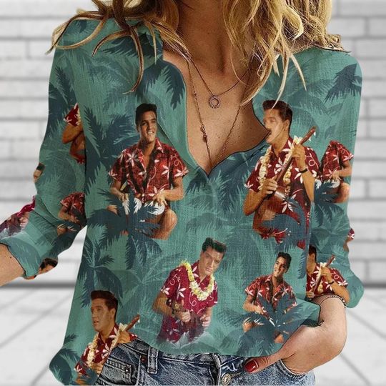 Elvis Presley Linen Shirt, Linen Blouse, Elvis Presley Shirt, Blouse Women Shirt, Blouses Tops Women, Rock And Roll Long Sleeve Shirt