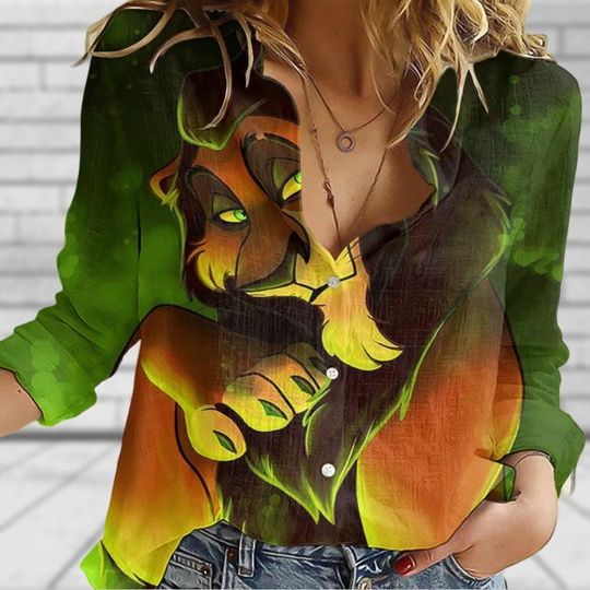 Halloween Scar Linen Shirt, Lion King Casual Shirt, Disney Simba Cartoon Long Sleeve Shirt, Magic Kingdom Linen Button Down Shirt