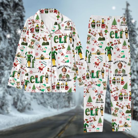 Elf Movie Pajamas Set, Elf Christmas Pajamas, Elf Movie Pajamas, Elf Movie Women Pajamas, Elf Squad Holiday Pajamas, Halloween Gift