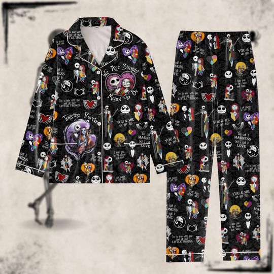 Jack And Sally Pajamas, Nightmare Before Christmas Pajamas Set, Oogie Boogie Bash 2024, Spooky Season Holiday Pjs, Halloween Movie Gift