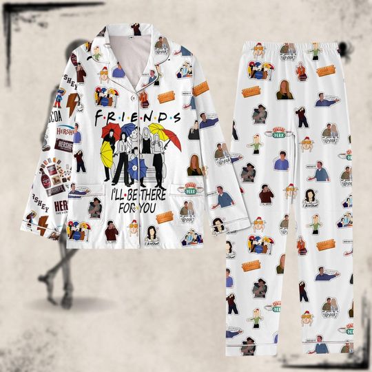 Friends Movie Christmas Pajamas Set, Friends Tv Show Pajamas Pants, Chandler Character Matching Pajamas, Friends Coffee Late Holiday Pajamas