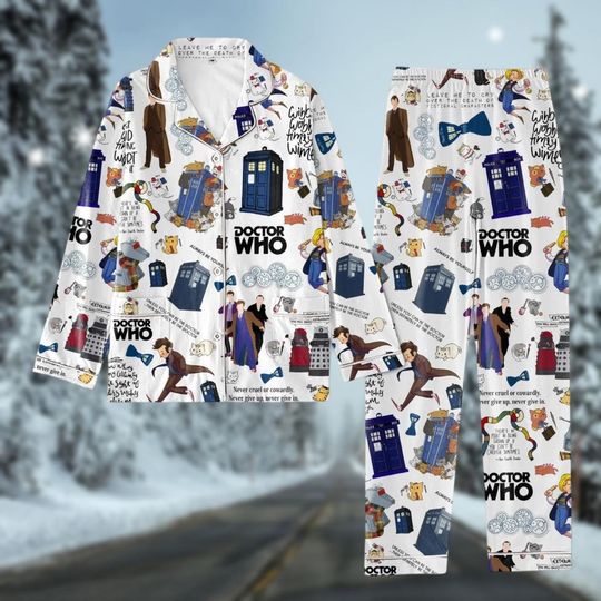 Christmas Doctor Who Pajamas Set, Tardis Doctor Who Pajamas, TV Movie Pajamas For Party, Police Box Dr Who Shirt, Dr Who Pajamas Family