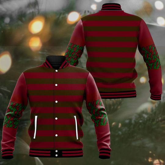 Freddy Krueger Halloween Jacket, Horror Killers Baseball Jacket, Nightmare Elm Street Movie, Freddy Halloween Cosplay Outfit