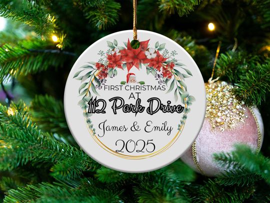 Personalized First Christmas Ornament, 112 Park Drive Custom Ornament, Holiday Keepsake, Couple's Christmas Decoration, 2025