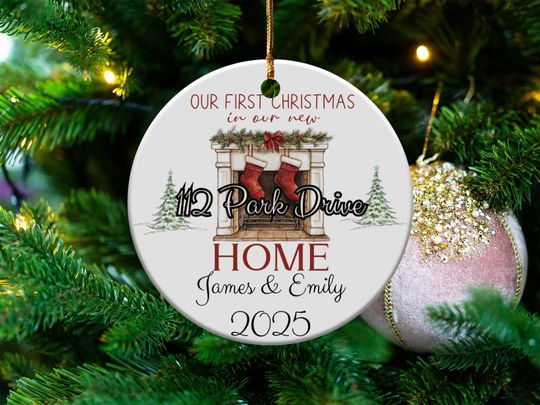 Our First Christmas Ornament Personalized Address Custom Home 2025 Holiday Keepsake Couple Gift Tree Decoration