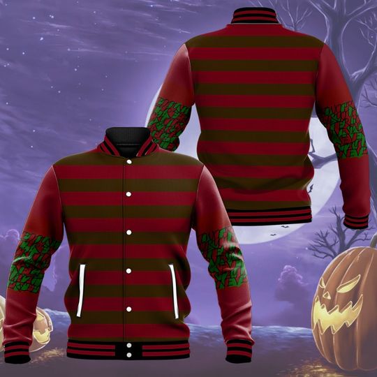 Halloween Freddy Krueger Baseball Jacket, Horror Killers Streetwear Jacket, Nightmare Elm Street Shirt, Freddy Halloween Cosplay Outfit