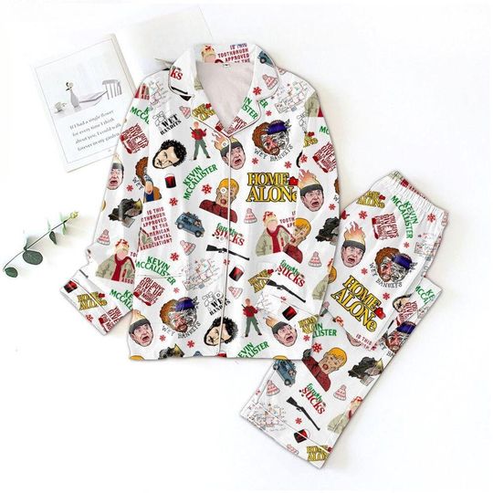 Home Alone Christmas Pajamas Set, Kevin Home Alone Shirt, Funny Movie Shirt, Christmas Movie Tee, Christmas Gift, Holiday Sleepwear