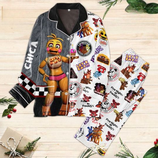 Halloween Chica Five Nights At Freddy's Shirt, Fnaf Pajamas Set, Scary Women Pajamas, Video Game Shirt, Holiday Gift, Fnaf Sleepwear