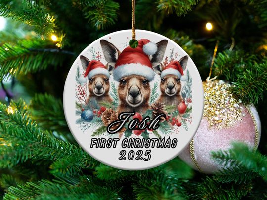 Custom Baby's First Christmas Ornament, Kangaroo Christmas Decoration, Personalized Holiday Keepsake, 2025 Baby's First Ornament