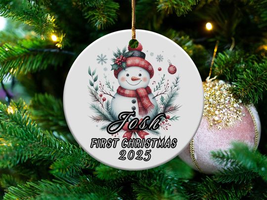 Personalized Snowman Ornament, Custom First Christmas 2025 Decoration, Holiday Snowman Keepsake Gift, Kids Christmas Tree Decor