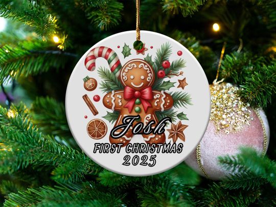 Personalized Gingerbread Ornament, Baby's First Christmas 2025, Holiday Keepsake, Custom Christmas Tree Decoration, Gift for Newborn