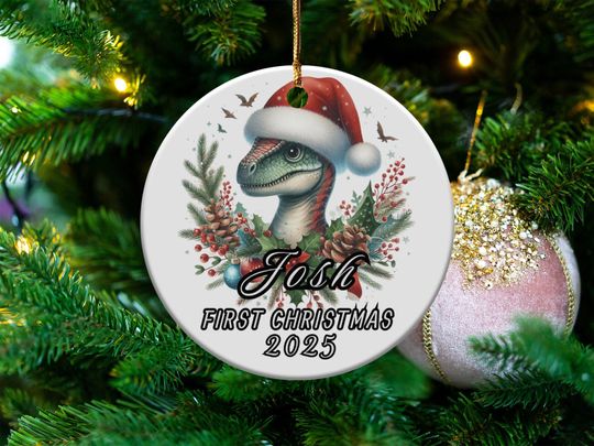 Baby Dinosaur Christmas Ornament, Personalized Baby's First Christmas Ornament 2025, Custom Dinosaur Tree Decoration