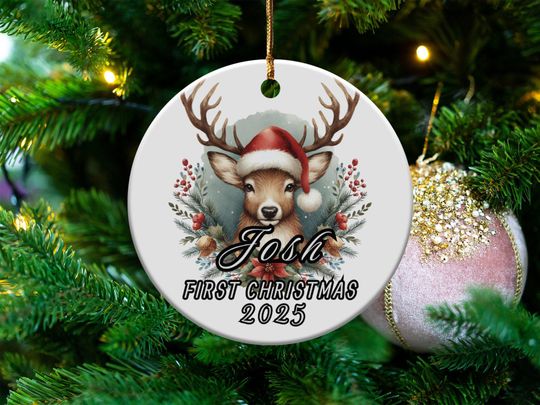 Personalized Reindeer Ornament, Baby's First Christmas Ornament 2025, Custom Christmas Decoration, Newborn Holiday Keepsake