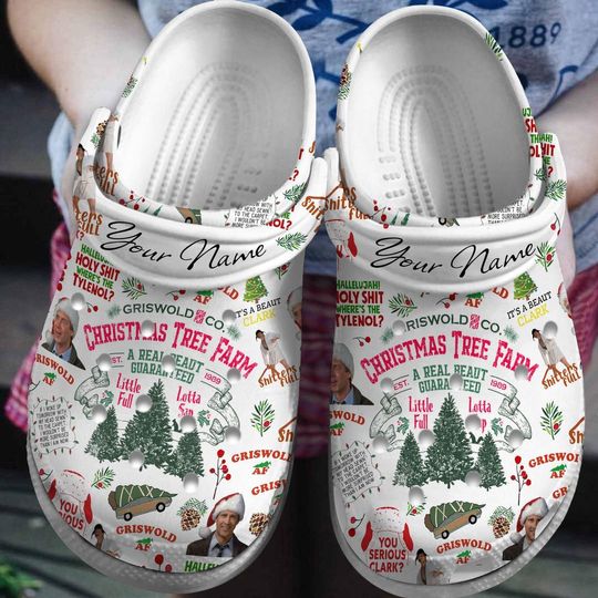 Christmas Clogs, Christmas Tree Farm Shoes, Custom Family Christmas Sandals, Griswold Shoes, You Serious Clark Vacation Shoes