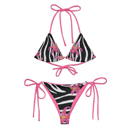 Zebra Pint Black Lily 90s Floral Bikini Print , Printed Bikini 90s 80s, Floral Triangle Bikini, Hot Girl Summer, Y2K Coquette