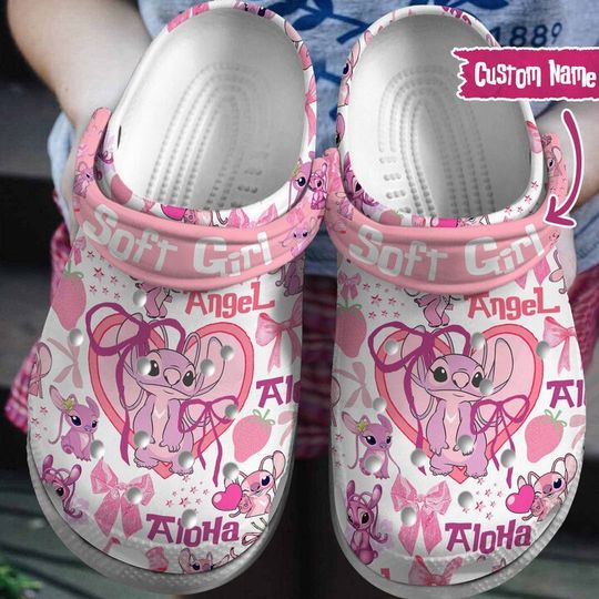 Halloween Angel Custom Clogs, Stitch And Angel Sandals, Disney Stitch Sandals, Cute Summer Shoes, Cartoon Shoes, Gift For Her