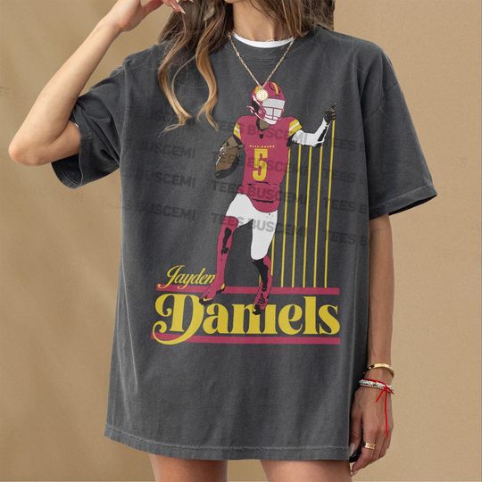 Vintage Jayden Daniels T-Shirt, Unisex Maroon and Gold Yellow Washington Football Fan Graphic Tee Shirt, Jayden Daniels Jersey Memorabilia