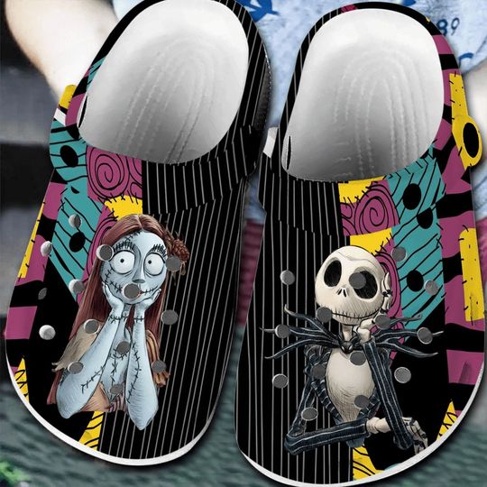 Jack And Sally Clogs, Halloween Shoes, Nightmare Before Christmas Merch, Jack Skellington Shoes, Horror Movie Fan Gift