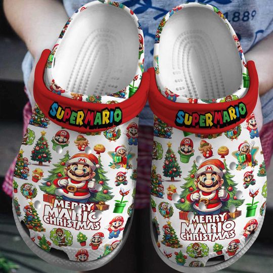 Merry Mario Christmas Clogs, Super Mario Game Sandals, Mario and Friends Santa Slippers, Cartoon Merry Xmas Sneakers