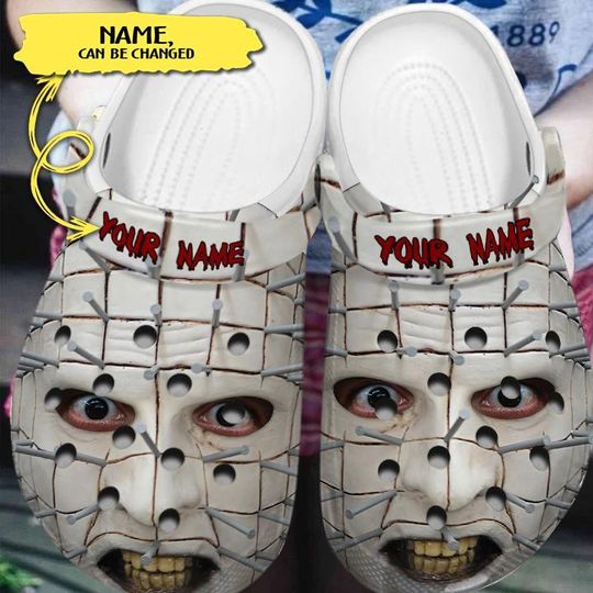 Halloween Pinheads Face Clogs, Horror Characters Custom Name Sandals, Pinhead Scary Movie Slipper, Hellraiser Movie Cosplay Halloween