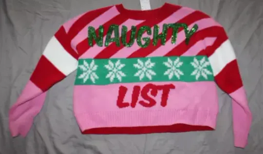 33 Degrees Ugly Christmas Sweater Womens Sequin Naughty list  Size L