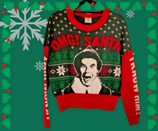 Unisex OMG SANTA ELF Sweater Red & Green Holiday Will Farrell Christmas Ugly NEW