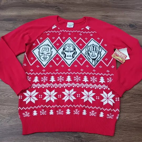 Marvel Captain America Thor Ironman Ugly Christmas Sweater Mens Size Medium New