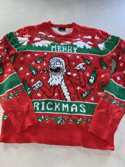 Rick And Rickandmorty Merry Rickmas Ugly Christmas Sweater Red Size Medium New