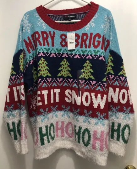 33 Degrees XL Women’s Ugly Christmas Sweater Merry & Bright Let It Snow Ho Ho Ho
