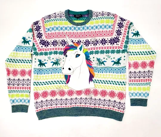 Blizzard Bay Bling Unicorn Ugly Christmas Sweater Fair Isle Fairy Kei Size XXL