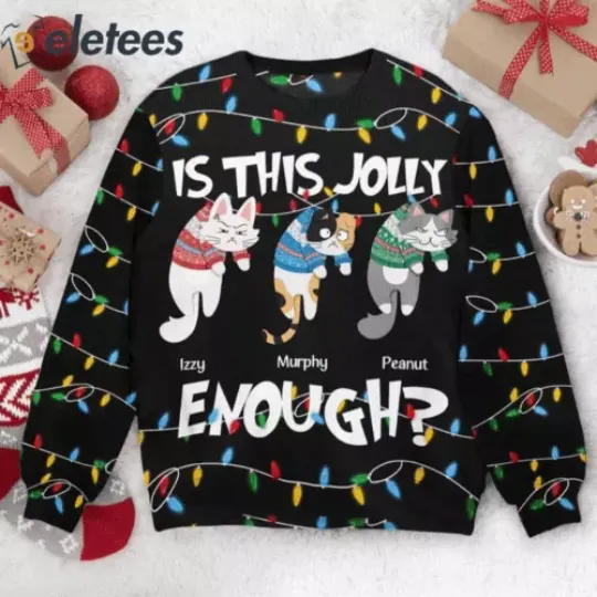 Discover Is This Jolly Enough Hanging Cat Custom Name Ugly Christmas Sweater 2GRN78G9