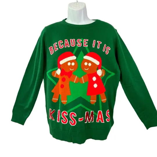 WBL Trading Gingerbread Couple IT'S KISS-MAS Ugly Christmas Sweater Size XL NWOT