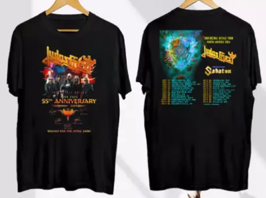 2024 Judas Priest Invincible Shield Tour Black Tee Shirt
