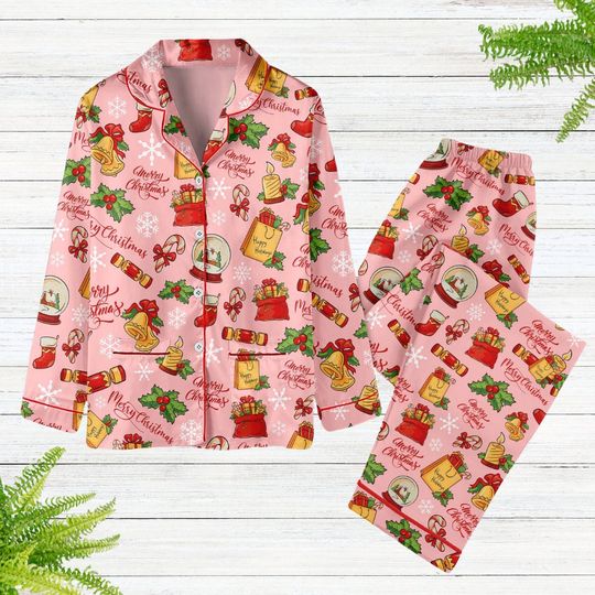 Merry Christmas Pajamas Set, Merry Xmas Shirt, Santa Claus Shirt, Cute Long Sleeve Pajamas, Christmas Sleepwear, Gift For Winter
