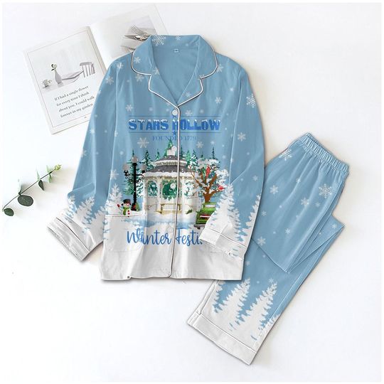 Christmas Stars Hollow Pajamas Set, Gilmore Girls Shirt, Luke's Coffee Pajamas Set, Tv Show Shirt Gifts, Holiday Long Sleeve Pajamas