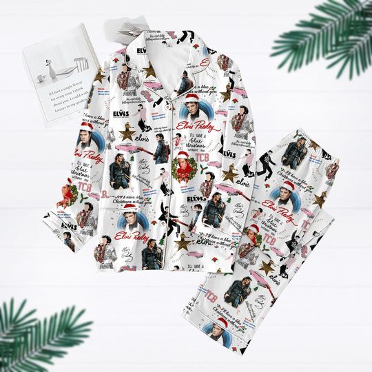 Retro Elvis Presley Pajamas, Elvis Presley Christmas Pajamas, Elvis King Of Rock Pajamas Set, Rock N Roll Pj Set, Gift For Elvis Fan